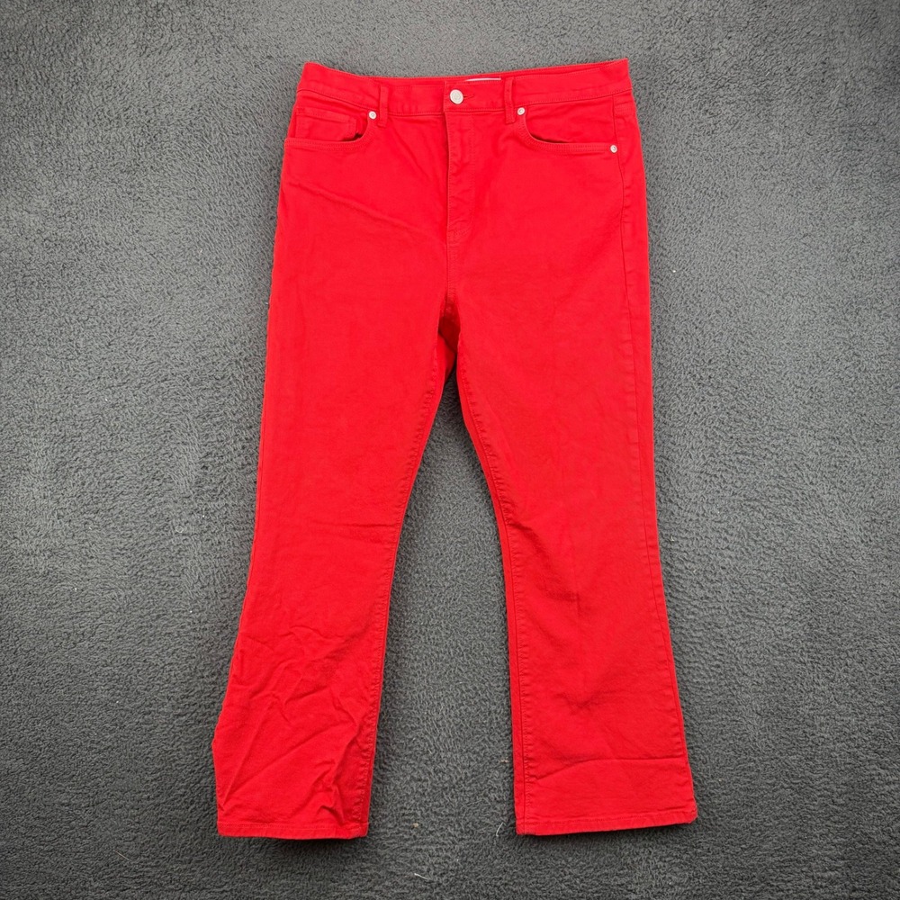 Loft Womens Red The Kick Crop High Rise Flare Jeans Size 10 30